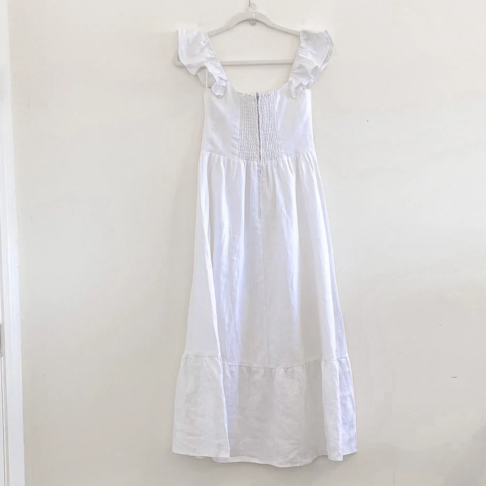 Reformation Lucila Linen Midi Dress White 4 - Picture 9 of 11
